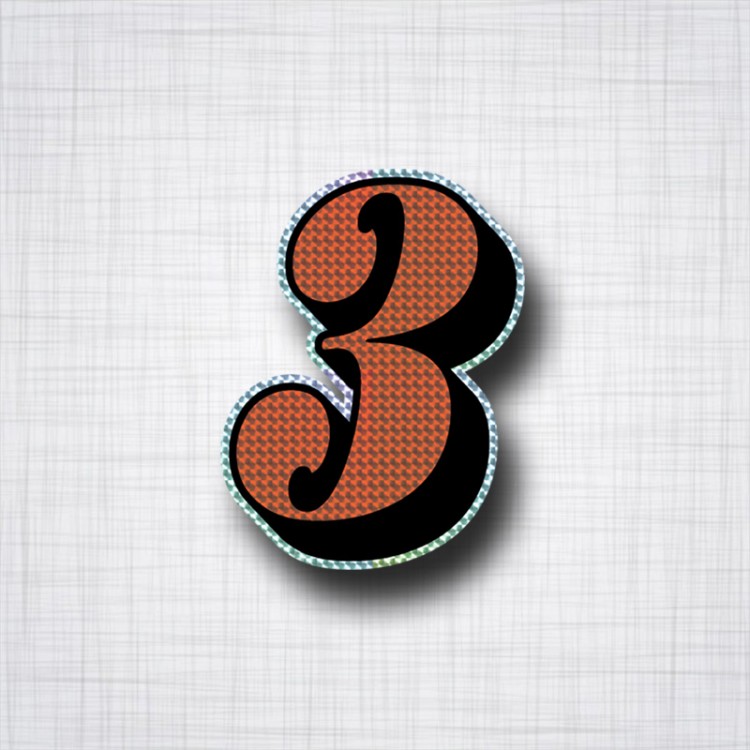 Chiffre 3 Noir et Orange prismatique ht 90mm