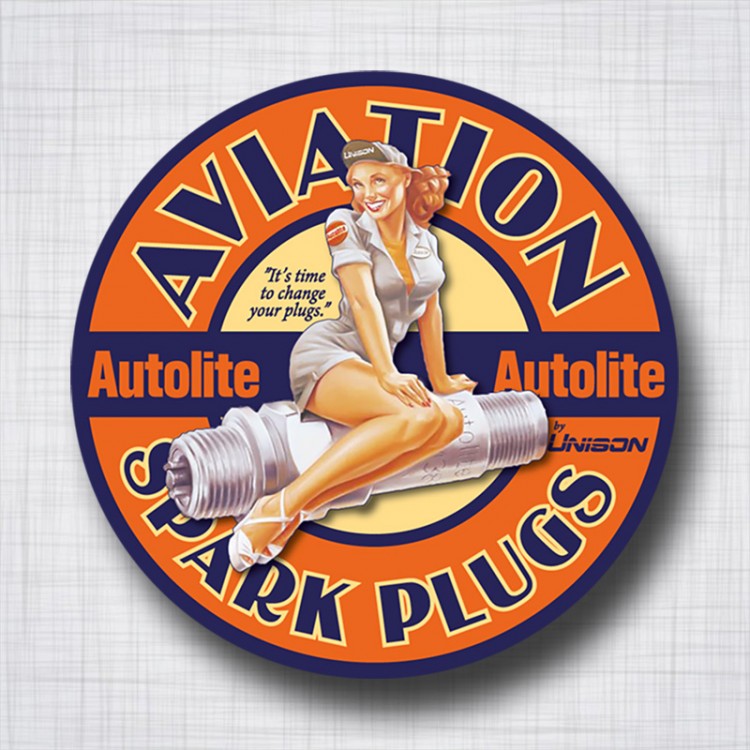 Sticker Pin-Up Aviation Spark Plug Autolite, Hauteur 300mm.