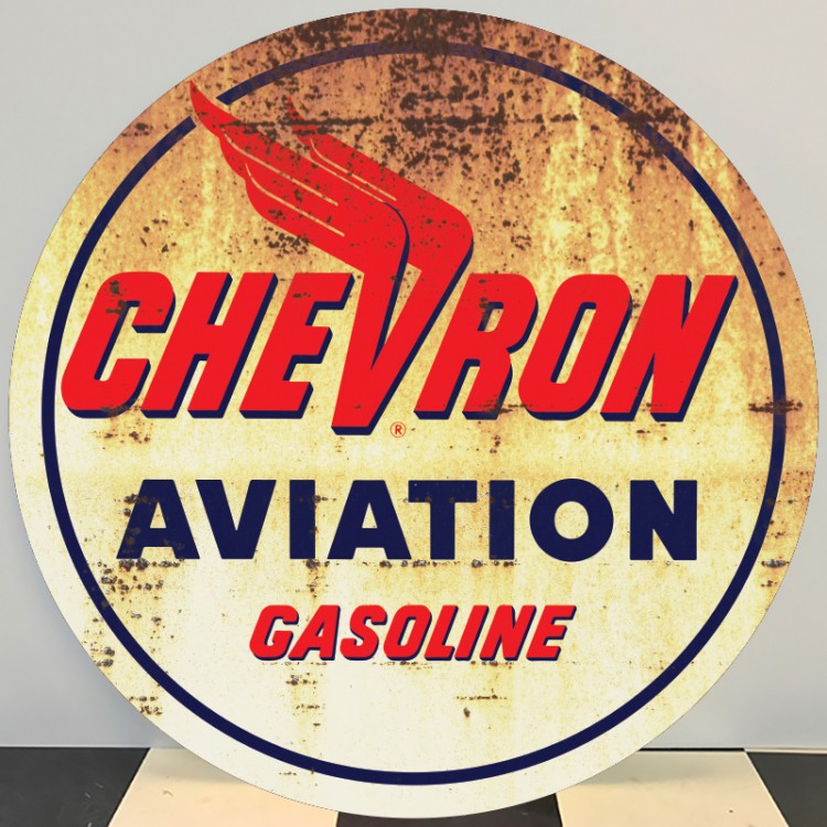 Plaque publicitaire CHEVRON AVIATION Gasoline