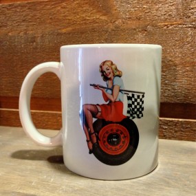 Mug céramique blanc Pin-up sur Roue