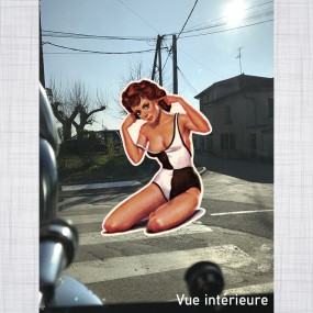 Sticker Pin-up maillot à damier vitrauphanie