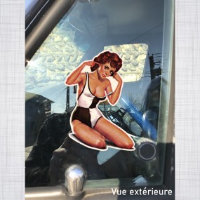 Sticker Pin-up maillot à damier vitrauphanie