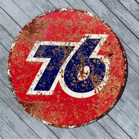 Plaque publicitaire Union 76 Gasoline rouillée