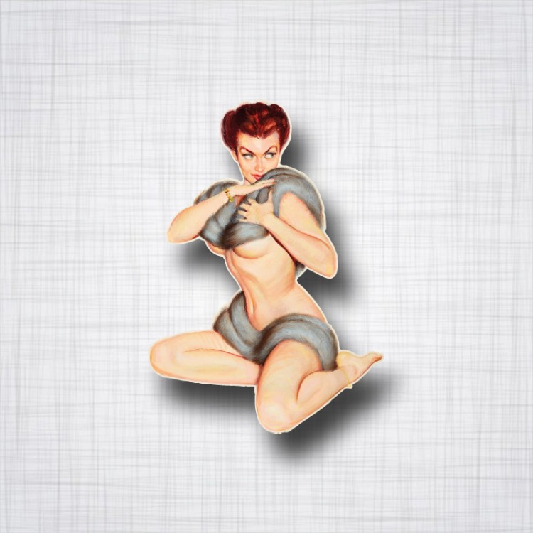 Sticker Pin-Up Rousse Echarpe Fourrure