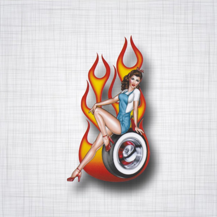 Sticker Pin-Up Roue Flammes