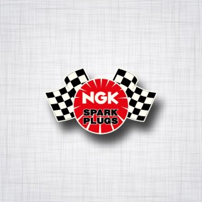 Sticker NGK Spark Plugs avec drapeaux à damier.