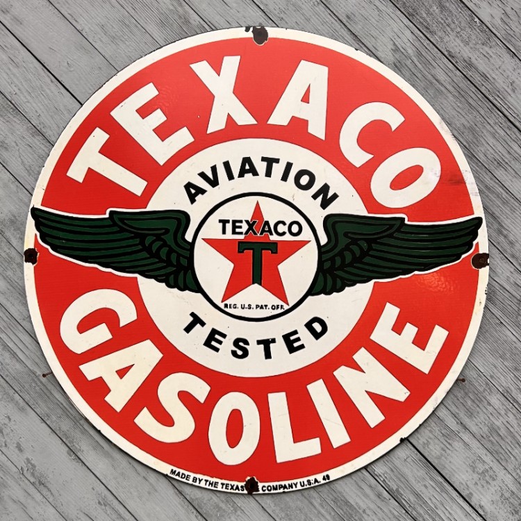 Plaque publicitaire Texaco Gasoline aviation.